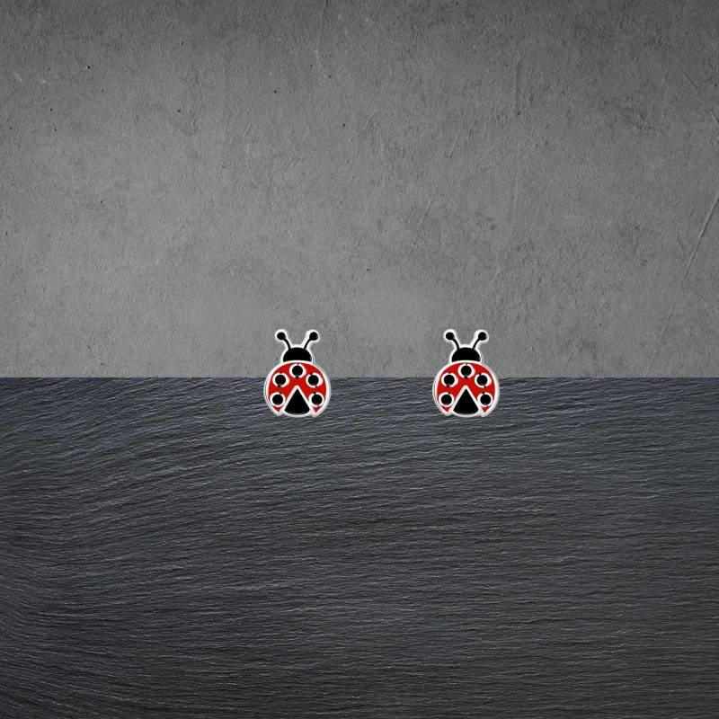 Ohrstecker Aus 925 Sterlingsilber, Rot Schwarzes Emaille, Marienkäufer 8 X 6 Mm 999 C von ShivasSilver