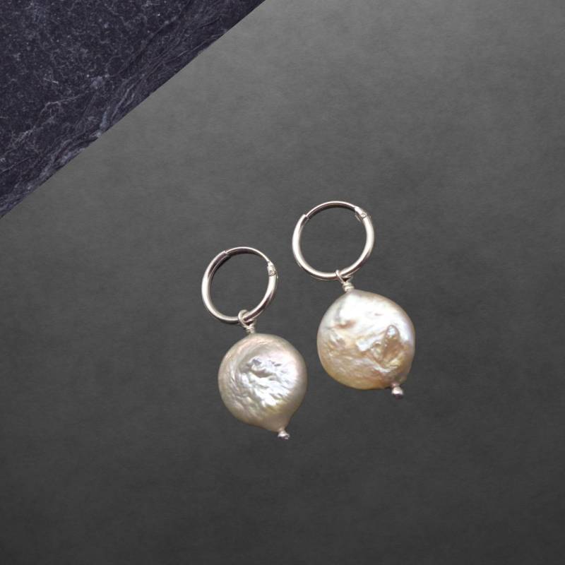 Perlmutt Ohrringe Aus 925 Sterling Silber, Creolen, 30 Mm von ShivasSilver