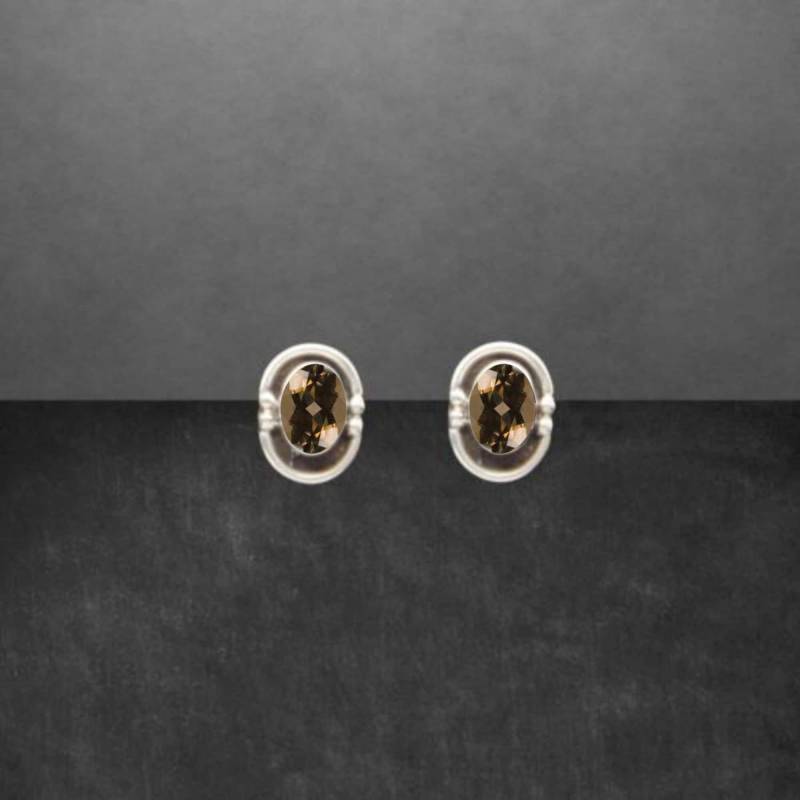 Rauchquarz Ohrstecker 925 Sterling Silber, Geschwärzt, Facettierte Steine, Antik Anmutendes Design von ShivasSilver