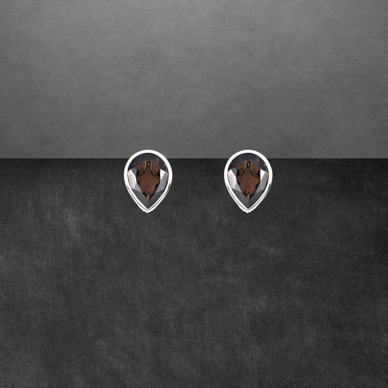 Rauchquarz Ohrstecker 925 Sterling Silber Facettierte Steine, Modernes Design von ShivasSilver