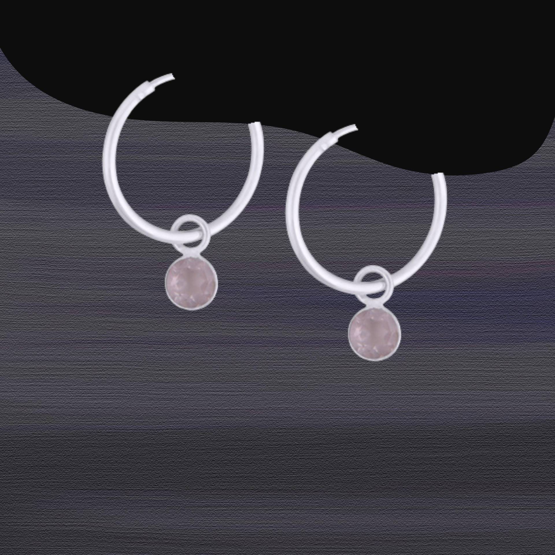 Rosenquarz Creolen 925 Sterling Silber Zierliches, Modernes Design, Geschenk Für Frauen Mädchen Freundin Neu Handarbeit 88C von ShivasSilver