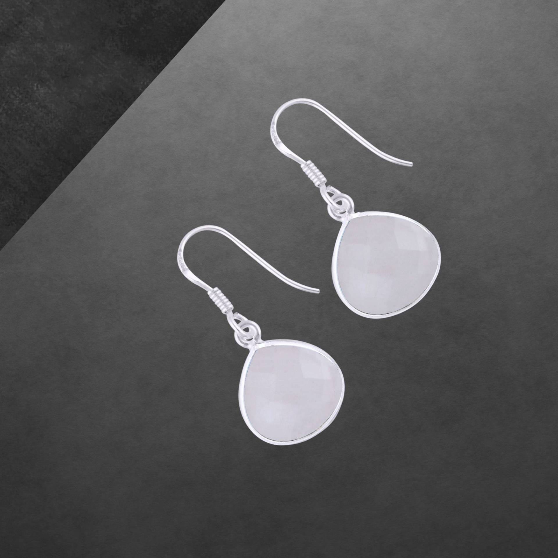 Rosenquarz Ohrringe 925 Sterling Silber, Facettierte Steine, Modernes Design von ShivasSilver