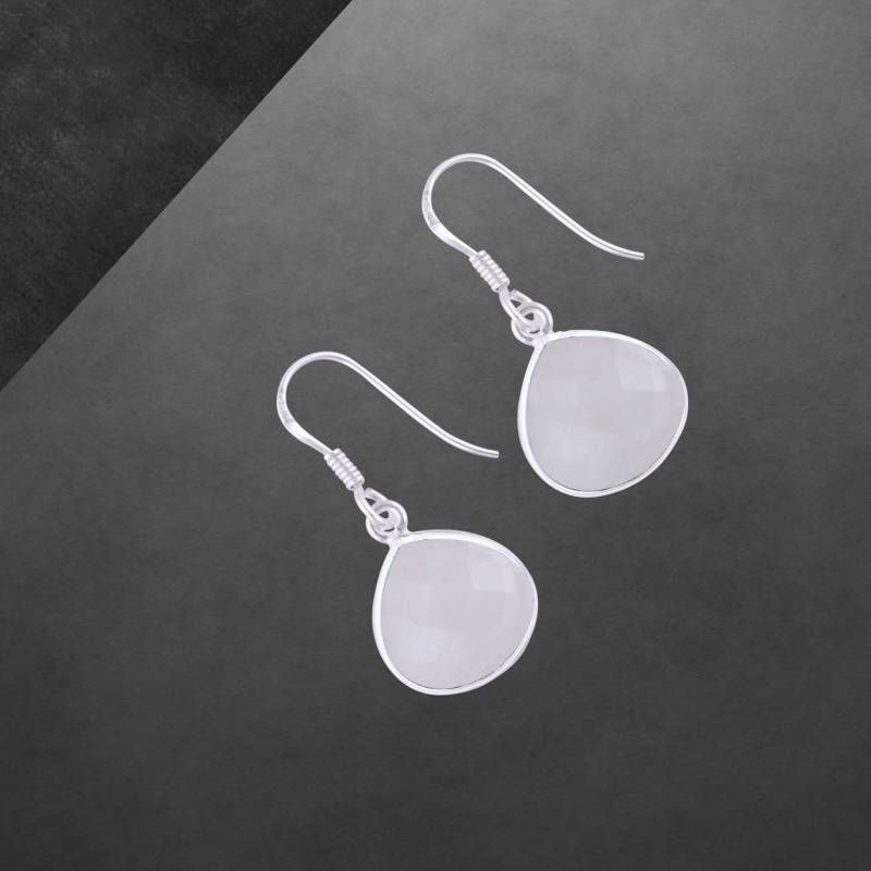 Rosenquarz Ohrringe 925 Sterling Silber, Facettierte Steine, Modernes Design von ShivasSilver