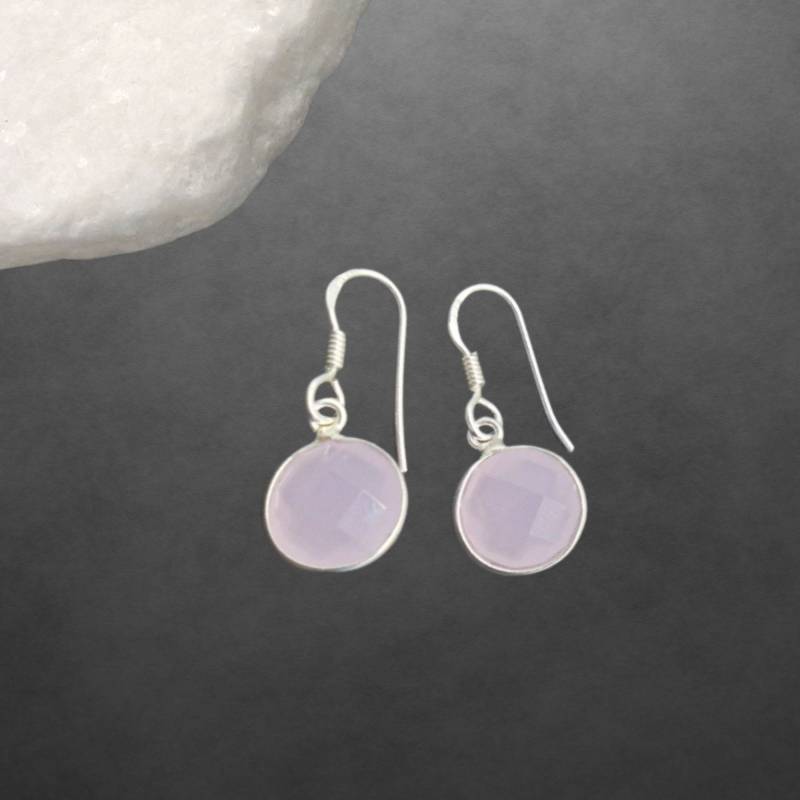 Rosenquarz Ohrringe 925 Sterling Silber Facettierte Steine, Geschenk Für Frauen von ShivasSilver