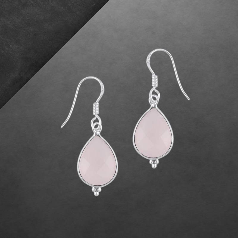 Rosenquarz Ohrringe 925 Sterling Silber Facettierte Tropfen Steine 77C von ShivasSilver