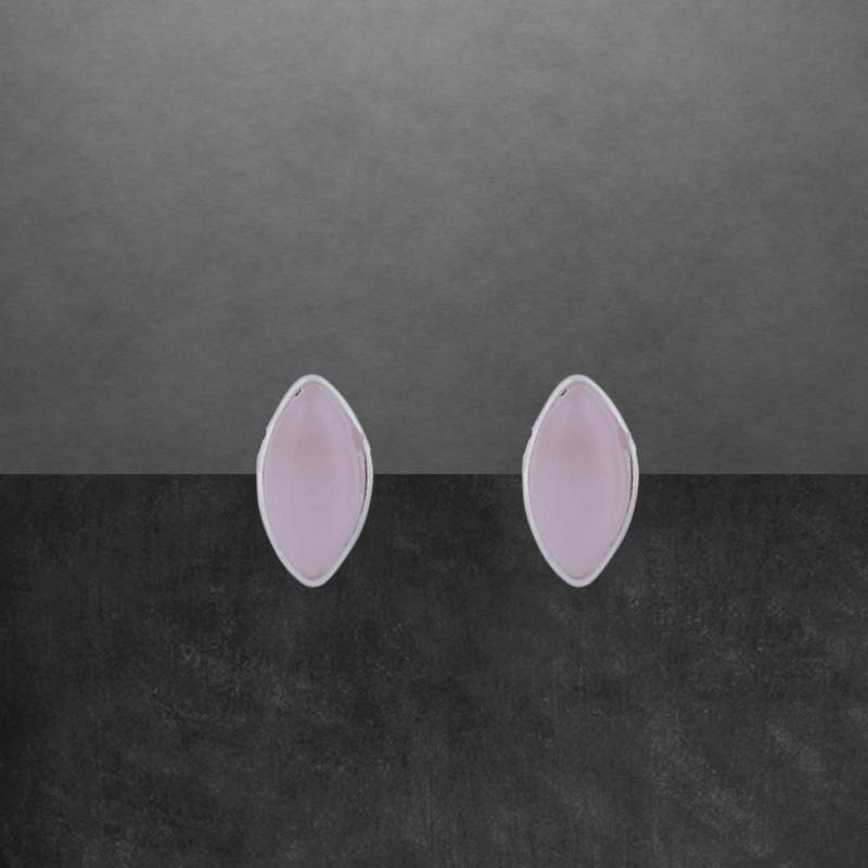 Rosenquarz Ohrstecker Aus 925 Sterling Silber, Ellipse, Schlichte Fassung Modernes Design von ShivasSilver