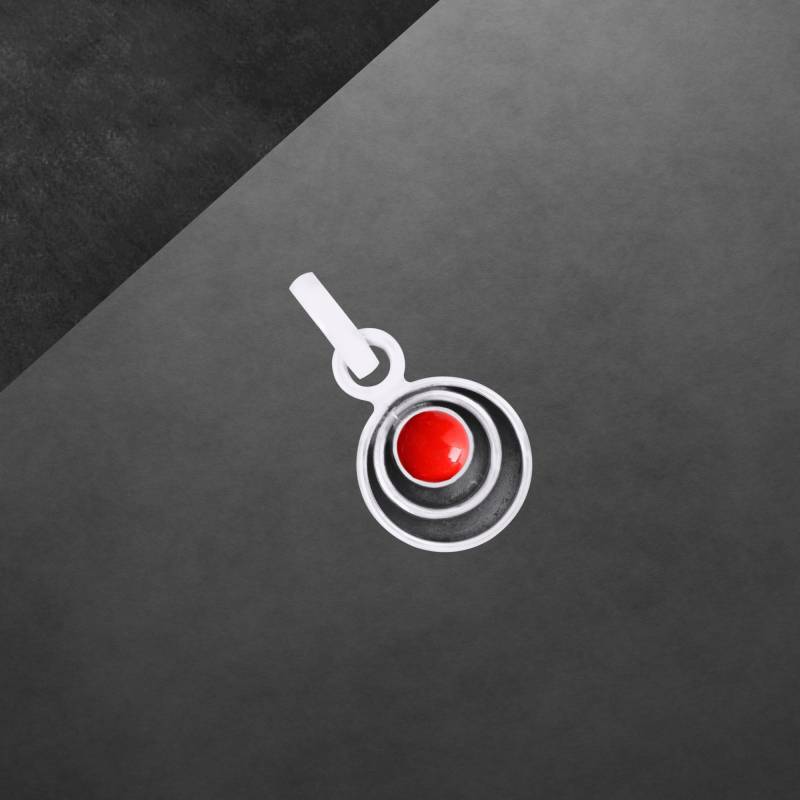 Rote Koralle Anhänger 925 Sterling Silber, Geschwärzt, Zierlich, Stein Gefärbt von ShivasSilver
