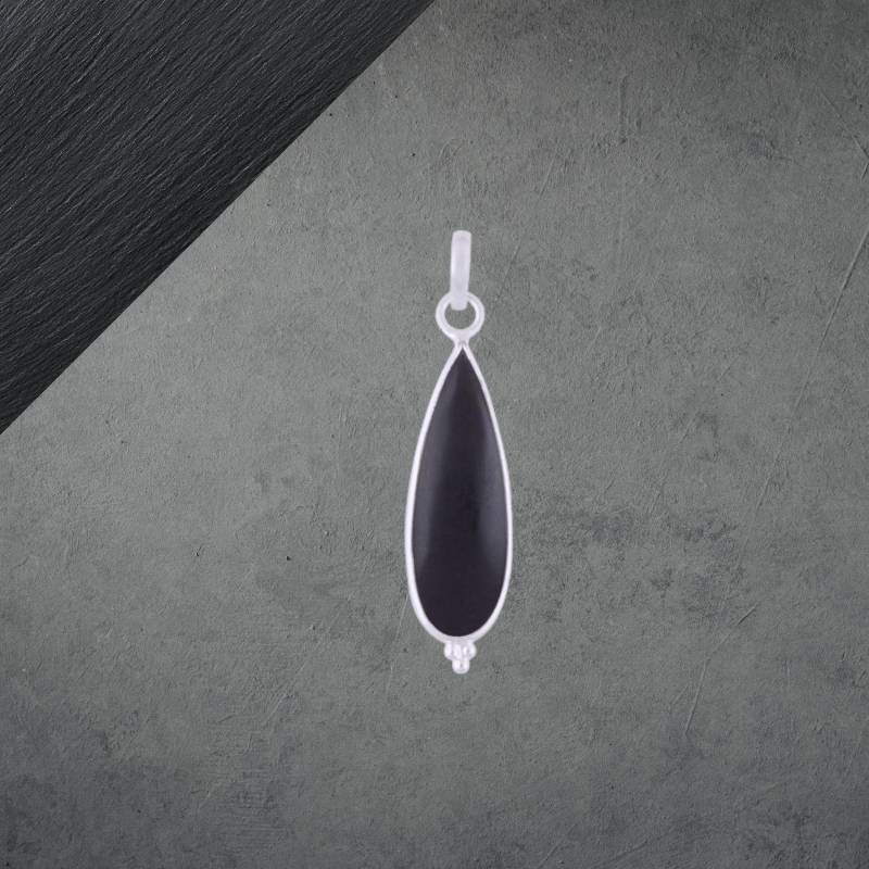 Schwarzer Onyx Anhänger 925 Sterling Silber Tropfen 1711 von ShivasSilver