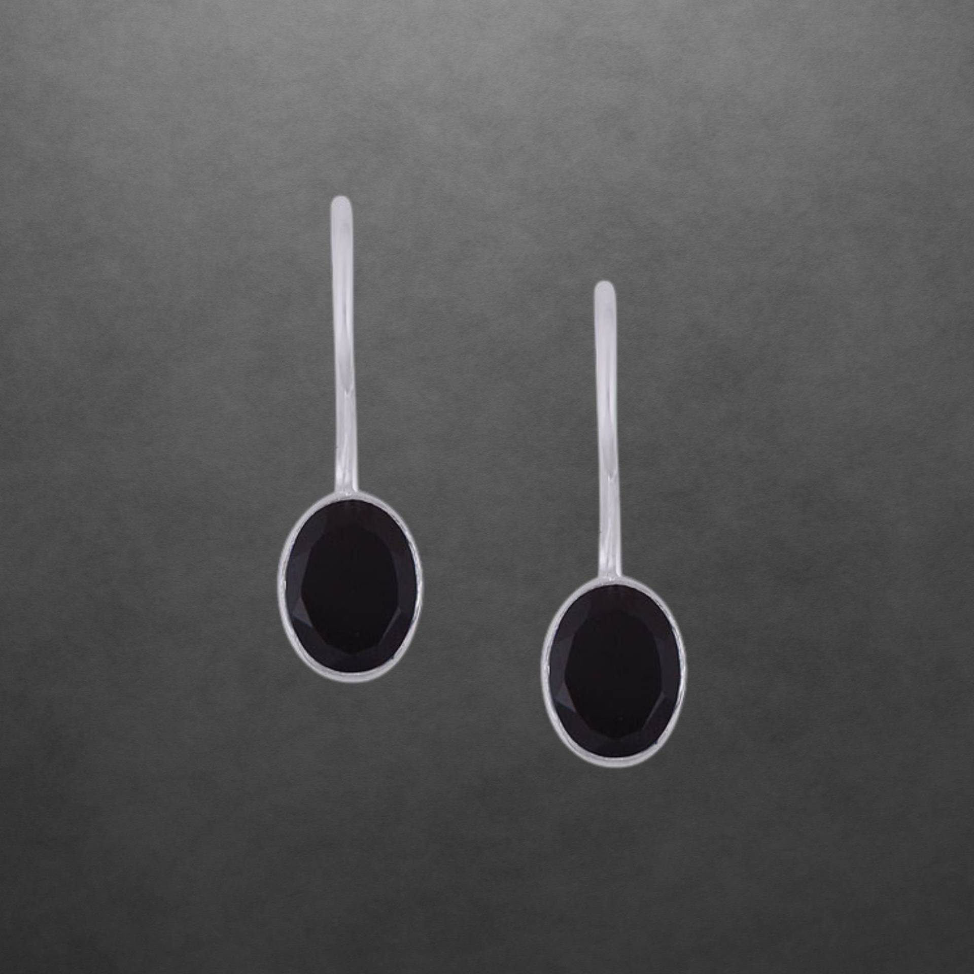 Schwarzer Onyx Ohrringe 925 Sterling Silber Haken Verschließbar 18U von ShivasSilver