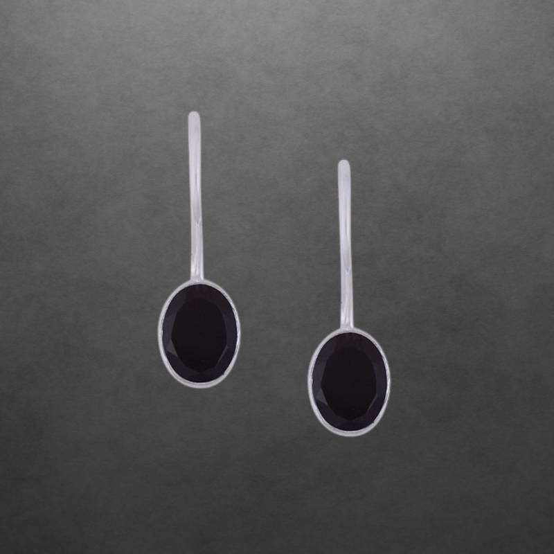 Schwarzer Onyx Ohrringe 925 Sterling Silber Haken Verschließbar 18U von ShivasSilver