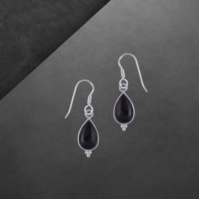 Schwarzer Onyx Ohrringe 925 Sterling Silber Tropfen Cabochon, Geschenk Für Frauen 93Z von ShivasSilver