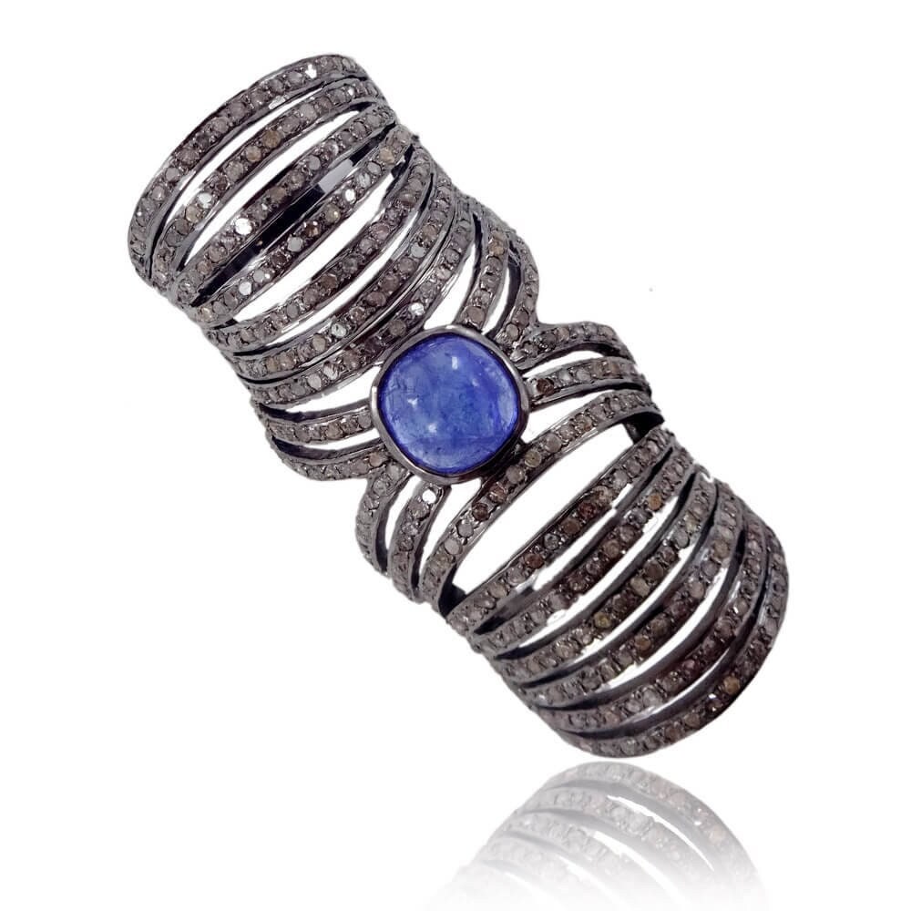 Pave Diamant Vollfinger Knöchel Ring, Blauer Saphir 925 Sterling Silber Handgemachter Oxidierter Geschenk Für Frauen, Statement Ring von ShivayJewelsDesigns
