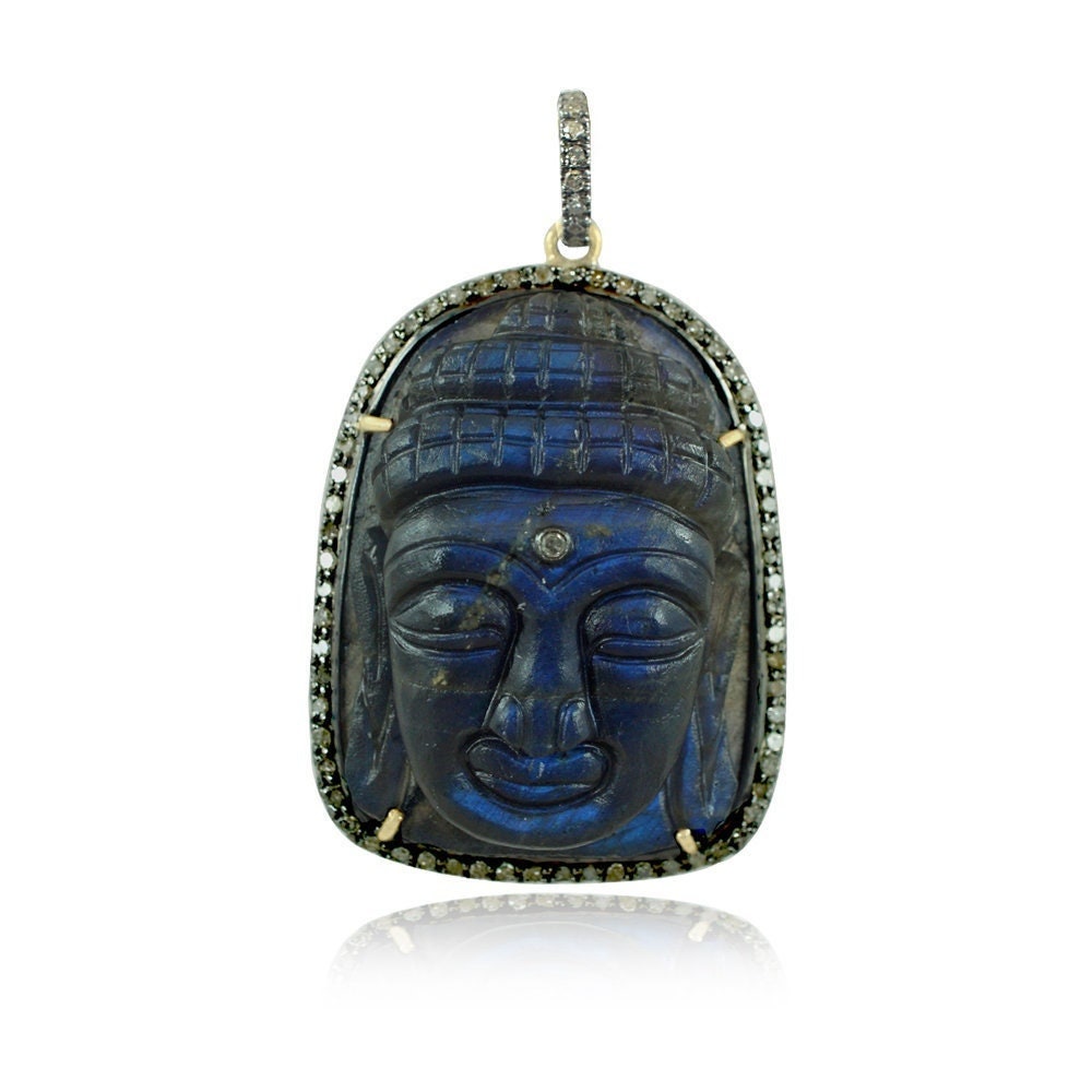 Pave Diamant & Labradorit Silber Buddha Anhänger, 925 Carving Geschenk Pave Diamant & Labradorit Silber Buddha Anhänger, 925 Carving Geschenk von ShivayJewelsDesigns