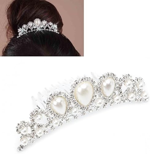 Shixiaodan Brautschmuck, silberfarbene Strasssteine, Hochzeitskrone, Kunstperlen-Haarspange, Kamm von Shixiaodan