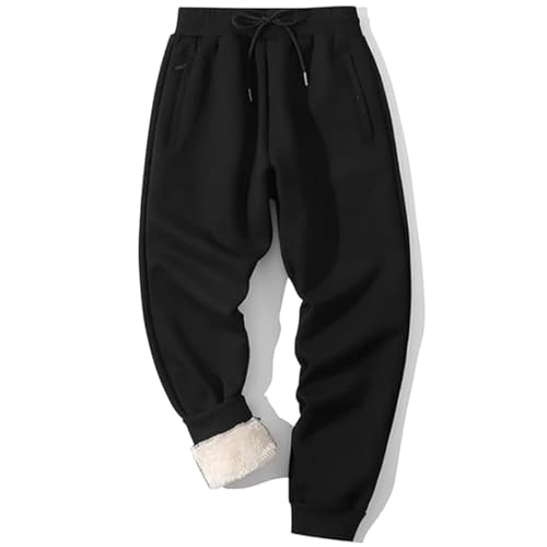 Shiyifa Herren Winter Warm Fleece Sherpa Gefüttert Sweatpants Active Thermal Track Jogger Hose mit Taschen, 01black, Groß von Shiyifa
