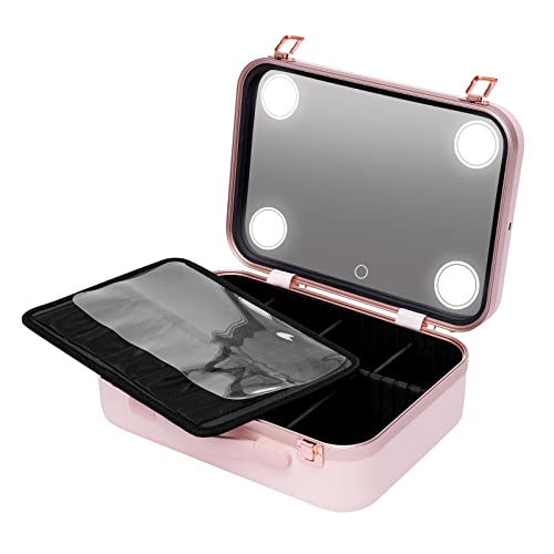 Make-Up Organizer Koffer Kosmetikbox Schmuck Kosmetischer Aufbewahrungs Kosmetiktasche Tragbar KüNstler Kit Kippbarem Dimmbaren Mit Led Lampen Spiegel Schloss Datenkabel TrennwäNden GroßE Rosa von Shiyinge