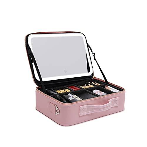 Make Up Organizer Schublade Schmink Schmuck Aufbewahrung Box Kosmetik Tasche Frauen Bag Reise Etui Tragbarkeit GroßE Kosmetische Koffer Mit Dreifarbig Dimmbar Led Licht+Spiegel+TrennwäNde Rosa von Shiyinge