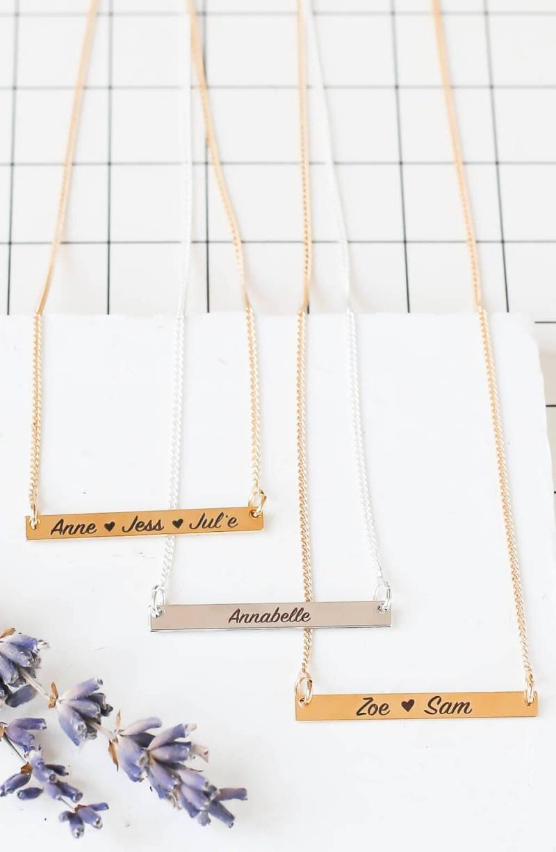 Benutzerdefinierte Gravierte Bar Halskette in Handschrift, Personalisierte Halskette, Gold Namen Goldbarren Monogramm von ShlomitOfir