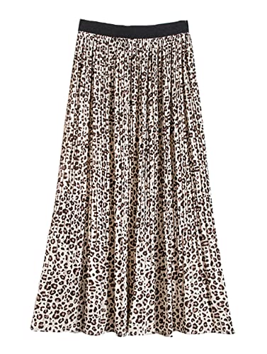 Shmily Girl -Damen Maxirock Bohemien Bodenlang A-Linien Swing Röcke Chiffon Strandrock Elegant Lang Rock(Leopard,S) von Shmily Girl