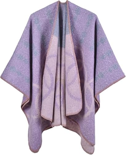 Damen Poncho Winter Schal Decke Cape Elegant Warme Schultertuch Mantel Strickpullover (Sty6-Violet) von Shmily Girl