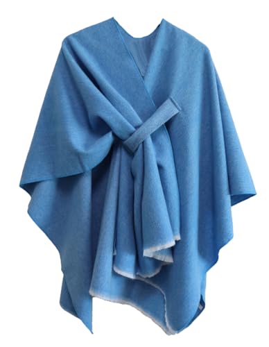 Poncho Damen Strick Reversibel Cape Decke Elegant Warme Schultertuch Gestrickter Schal Mantel für Frühling Herbst（Blau） von Shmily Girl