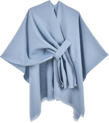 Poncho Damen Strick Reversibel Cape Decke Elegant Warme Schultertuch Gestrickter Schal Mantel für Frühling Herbst（Bleu pâle gris） von Shmily Girl