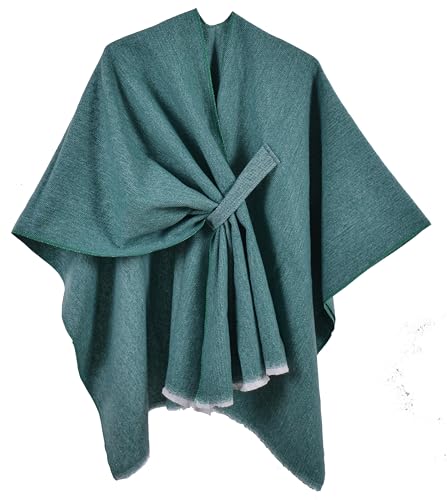 Poncho Damen Strick Reversibel Cape Decke Elegant Warme Schultertuch Gestrickter Schal Mantel für Frühling Herbst（Grün） von Shmily Girl