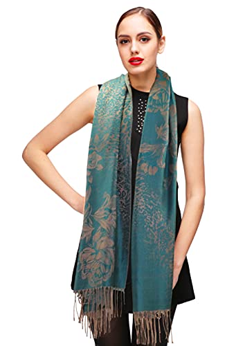 Shmily Girl Damen Pashmina Schal Stola für Frauen Schultertuch Eleganter Schal mit floralem Muster in vielen Farben (Leopard Lilie-dunkelgrün) von Shmily Girl