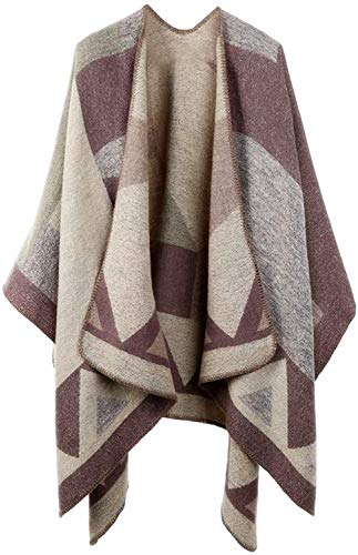 Shmily Girl - Damen Poncho Habe Gestrickt Überdimensionalen Decke Kap-Schal (A - Beige Blockfarbe) von Shmily Girl