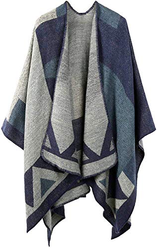 Shmily Girl Damen Poncho Habe Gestrickt Überdimensionalen Decke Kap-Schal (A - Marineblaue Blockfarbe) von Shmily Girl