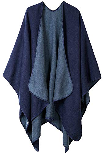 Shmily Girl - Damen Poncho Habe Gestrickt Überdimensionalen Decke Kap-Schal (Navy Blue 2) von Shmily Girl