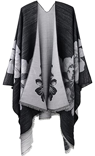 Shmily Girl - Damen Poncho Habe Gestrickt Überdimensionalen Decke Kap-Schal (Plain Dispersion Bart Blume/Schwarz & Weiß) von Shmily Girl