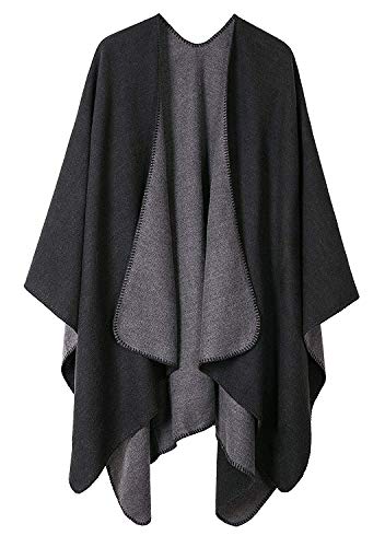 Shmily Girl - Damen Poncho Habe Gestrickt Überdimensionalen Decke Kap-Schal (Schwarz & Grau) von Shmily Girl