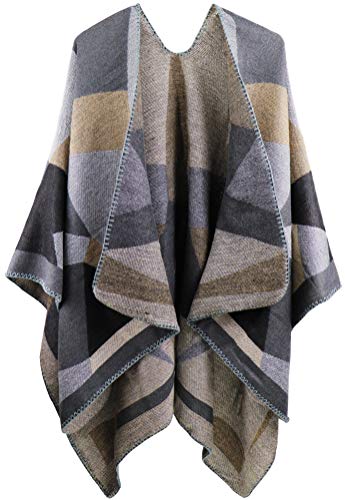 Shmily Girl - Damen Poncho Habe Gestrickt Überdimensionalen Decke Kap-Schal (A - Khaki-farbe Von Block 2) von Shmily Girl