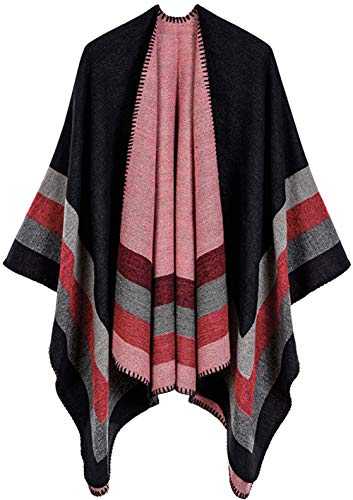 Shmily Girl Damen Poncho Habe Gestrickt Überdimensionalen Decke Kap-Schal（ Streifen/Schwarz ） von Shmily Girl
