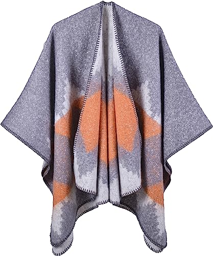 Shmily Girl Damen Poncho Winter Schal Decke Cape Elegant Warme Schultertuch Mantel Strickpullover(Sty2-Grau) von Shmily Girl