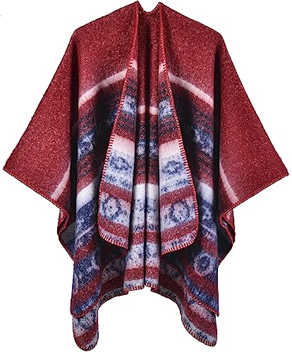 Shmily Girl Damen Poncho Winter Schal Decke Cape Elegant Warme Schultertuch Mantel Strickpullover(Sty3-Rot) von Shmily Girl