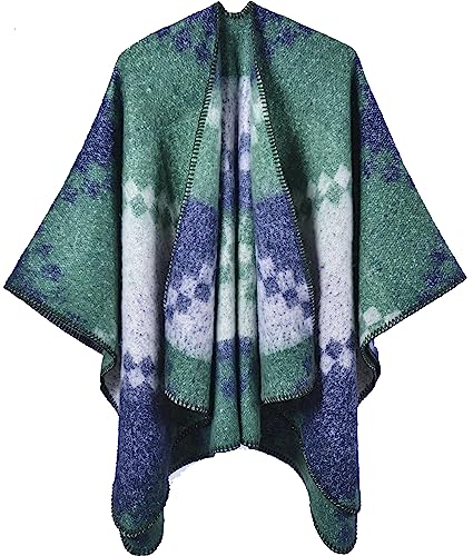 Shmily Girl Damen Poncho Winter Schal Decke Cape Elegant Warme Schultertuch Mantel Strickpullover(Sty4-Grün) von Shmily Girl