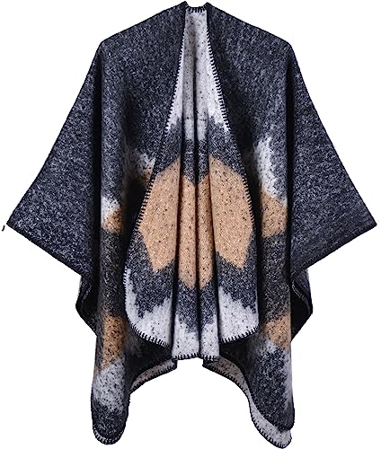 Shmily Girl Damen Poncho Winter Schal Decke Cape Elegant Warme Schultertuch Mantel StrickpulloverSty2-Schwarz von Shmily Girl