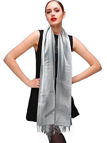 Shmily Girl Damen Schultertuch Stola - Eleganter Pashmina Schal mit floralem Muster in vielen Farben (One Size, Silber-c070) von Shmily Girl