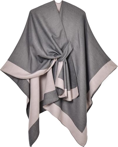 Poncho Damen Strick Reversibel Cape Decke Elegant Warme Schultertuch Gestrickter Schal Mantel für Frühling Herbst（Gris Rose） von Shmily Girl