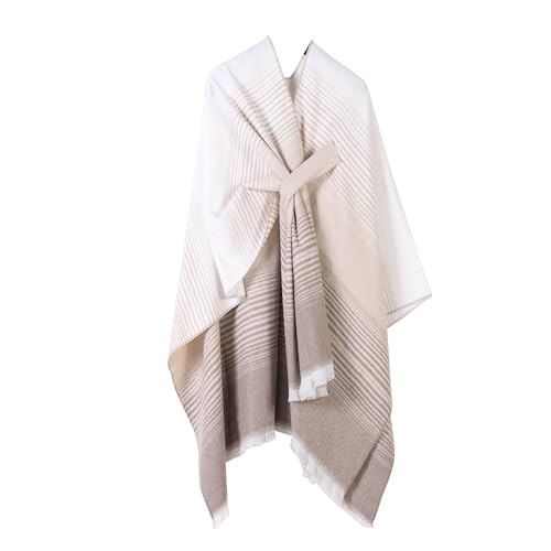 Poncho Damen Strick Reversibel Cape Decke Elegant Warme Schultertuch Gestrickter Schal Mantel für Frühling Herbst（Peu Profond Kaki） von Shmily Girl