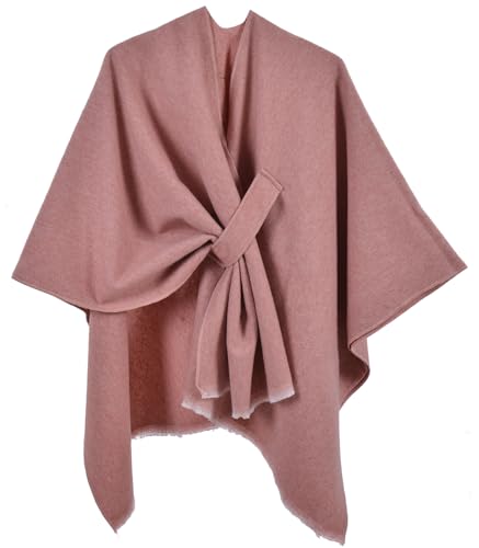 Poncho Damen Strick Reversibel Cape Decke Elegant Warme Schultertuch Gestrickter Schal Mantel für Frühling Herbst（Rosa） von Shmily Girl