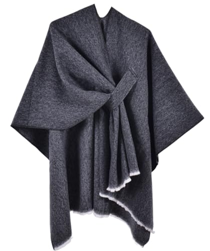 Poncho Damen Strick Reversibel Cape Decke Elegant Warme Schultertuch Gestrickter Schal Mantel für Frühling Herbst（Schwarz） von Shmily Girl