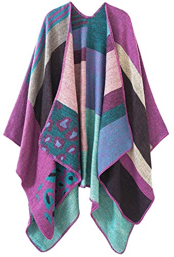 Shmily Girl - Damen Poncho Habe Gestrickt Überdimensionalen Decke Kap-Schal (Leopard/Purple) von Shmily Girl