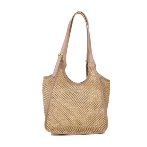 2023 Schultertasche Mode Stroh Gewebt Handtasche Trendy Mesh Tote für Mädchen Frauen, khaki von Shntig