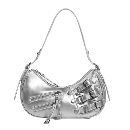 2024 Schultertasche, einfarbig, Achseltasche für Mädchen, Damen, modische Taschen, Lederhandtasche, silber von Shntig