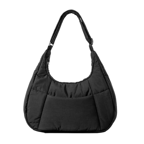 2024 Schultertasche, gesteppte Nylon-Unterarmtasche für Mädchen und Damen, einfarbig, große Kapazität, modische Handtasche, Schwarz von Shntig