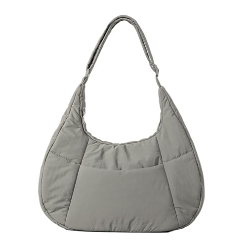 2024 Schultertasche, gesteppte Nylon-Unterarmtasche für Mädchen und Damen, einfarbig, große Kapazität, modische Handtasche, grau von Shntig