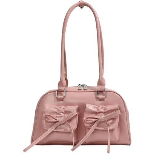 2024 Schultertaschen mit Schleife, einfarbig, Achseltasche für Mädchen, Damen, modische Taschen, Lederhandtasche, rose von Shntig